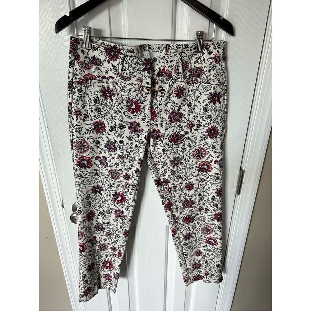 Loft Rivera plant size 4 white and flowers work pants stylish